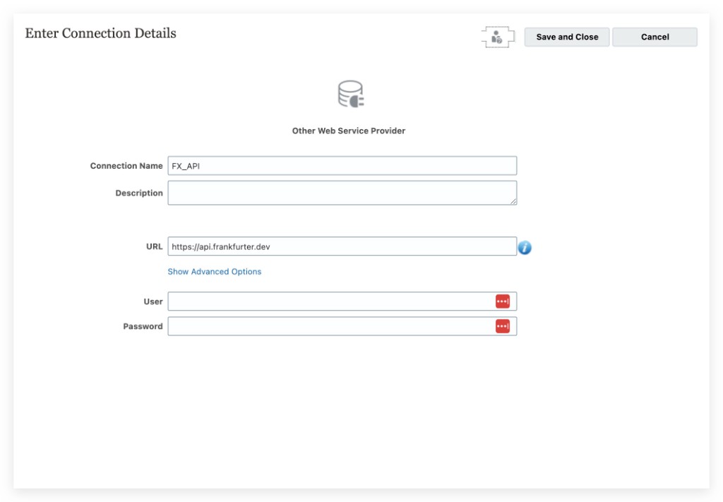 Other Web Service Provider connection for Frankfurter