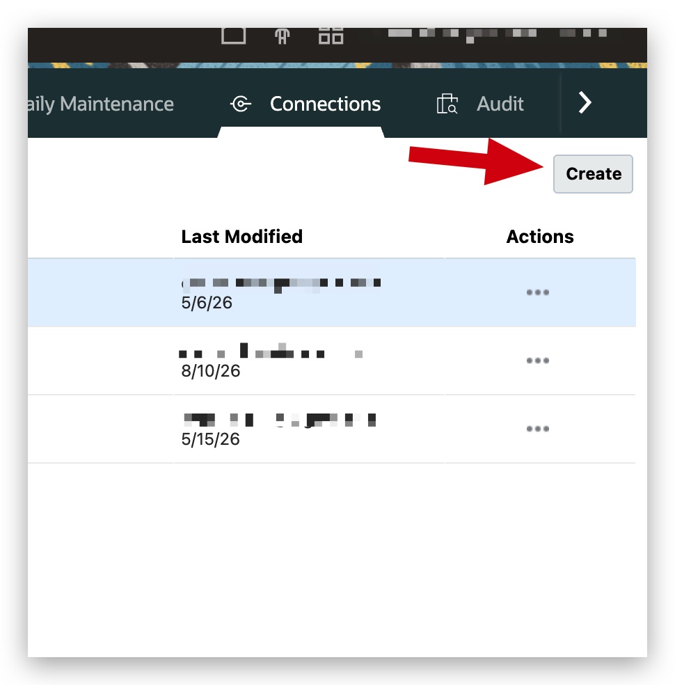 Create on the Connections list