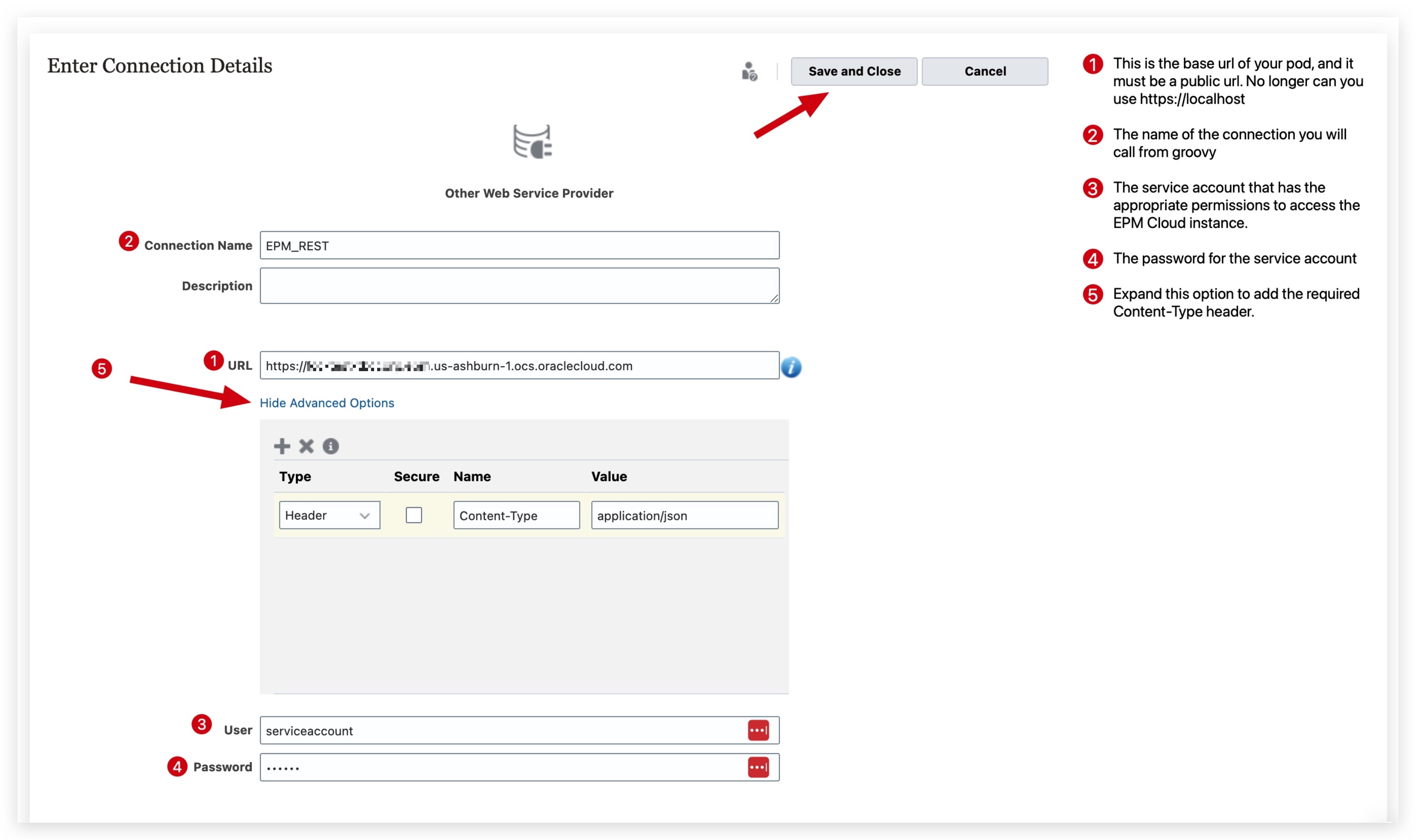 Enter Connection Details for Other Web Service Provider